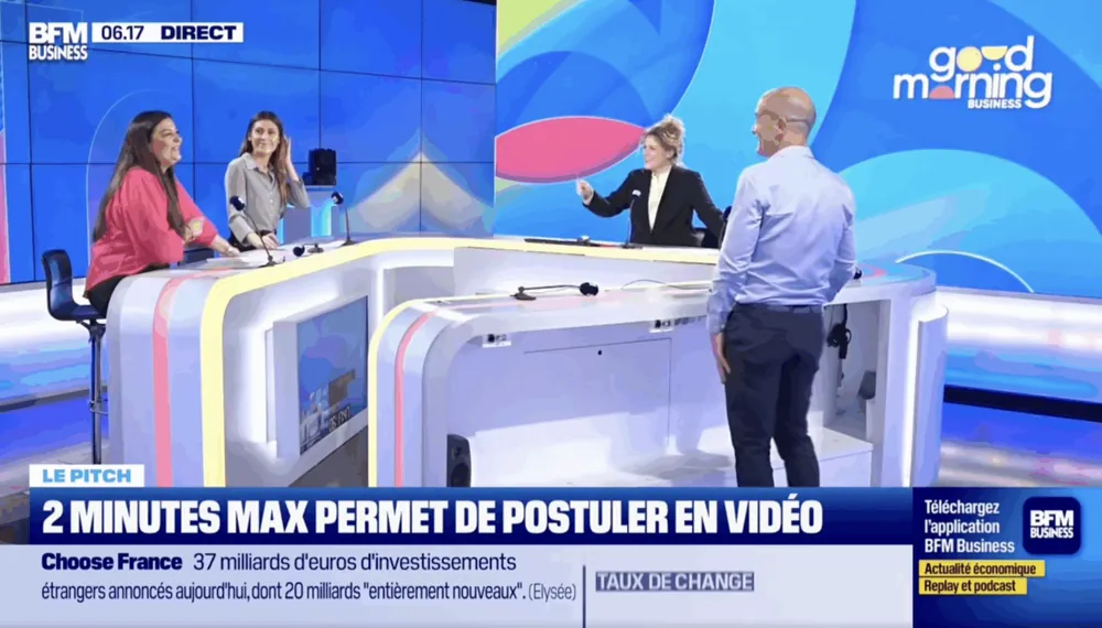 Plateau de BFM Business, émission Le Pitch&nbsp;: « 2 Minutes Max permet de postuler en vidéo »